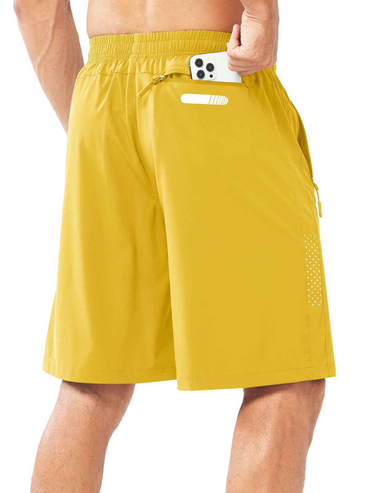 NORTHYARD Men's Athletic Running Shorts Gym Workout 7"/9"/5" Quick Dry Lightweight Sports Basketball Tennis 3 Zipper Pockets YELLOW-9inch 3XL