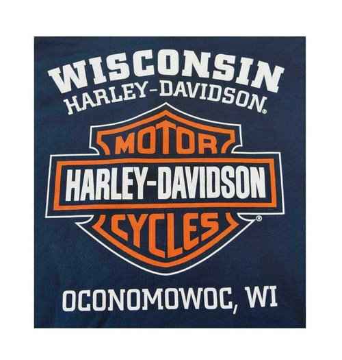 Harley-Davidson Mens Orange Bar & Shield Navy Pullover Sweatshirt 30291742 (2XL)