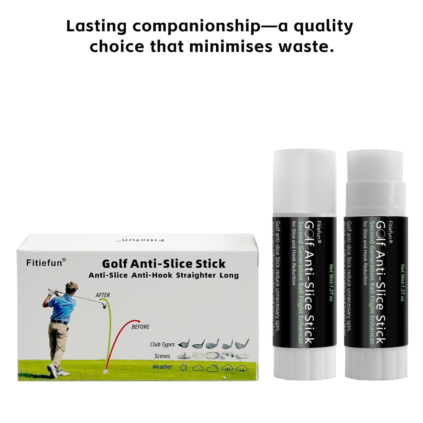 Golf Anti Slice & Anti Hook Solid Compound Stick - 2 Pack (2 x 1.27 oz/36g) | Spin Reducer for Driver, Woods, Hybrids, Irons | Extra Large Capacity per Stick | Improves Accuracy & Distance (2, Black)