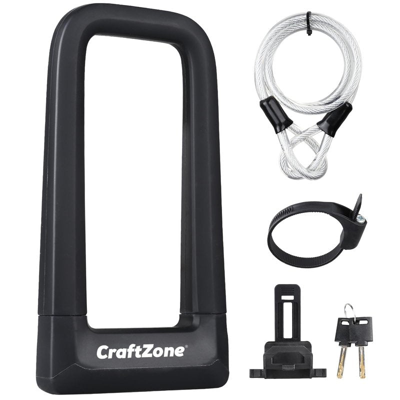 Craftzone Bike Lock Heavy Duty Anti Theft with 4ft Security Cable Bicycle U Lock with Keys and Sturdy Mounting Bracket for Road, Mountain, and Electric Bikes,Bicycle Lock