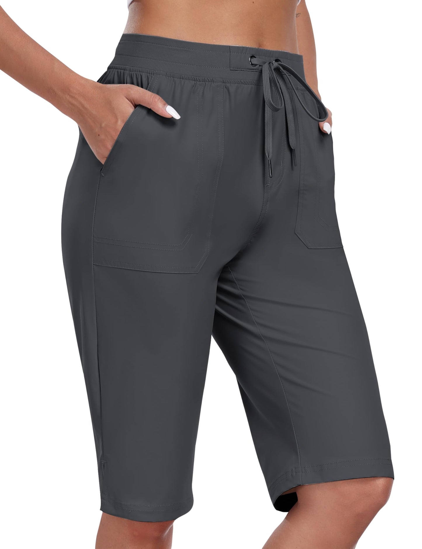MoFiz Womens 13" Knee Length Hiking Shorts Quick Dry Water Resistant Lightweight Bermuda Shorts with Pockets Dark Gray 2XL