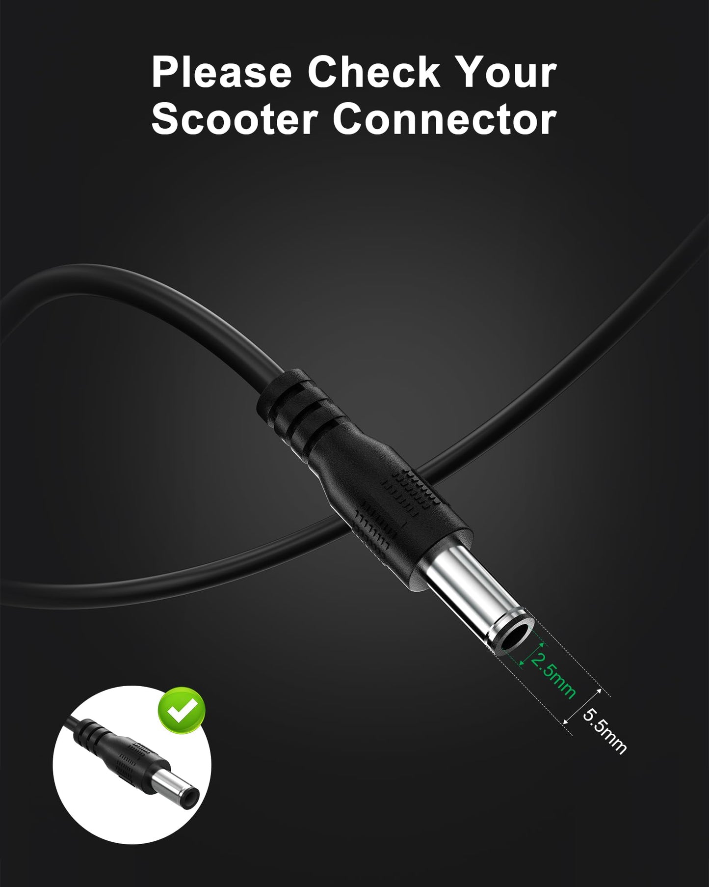 VHBW 42V 2A Electric Scooter Charger–Compatible with GoTrax GXL V2, Apex, XR Ultra, Electric Scooters with 36V Lithium Battery - Round DC Plug (Not 3-Prong or XLR)