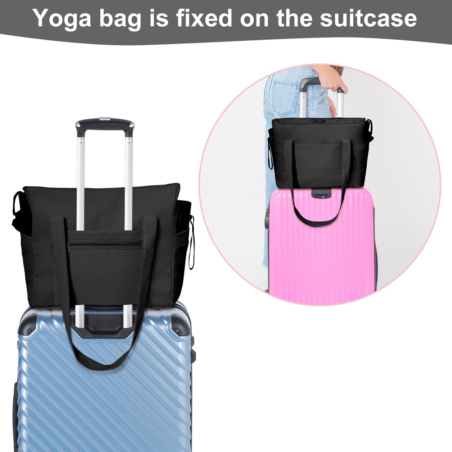 Quoyiyo Travel Yoga Gym Bag for Women, Travel Duffel Bag, Duffel And Carry On Travel Bag,Adjustable Yoga Mat Holder (Black)