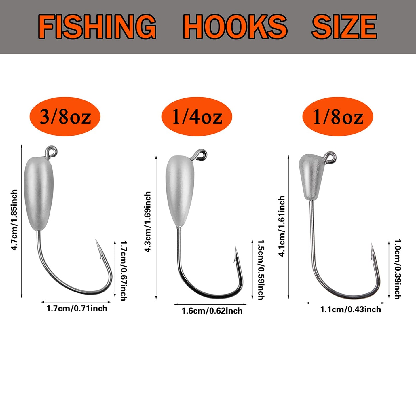 Tube Jig Heads for Bass Fishing, Tube Bait Worm Hooks Swimbait Jig Head Hooks for Freshwater Saltwater Fishing 1/8oz 1/4oz 3/8oz