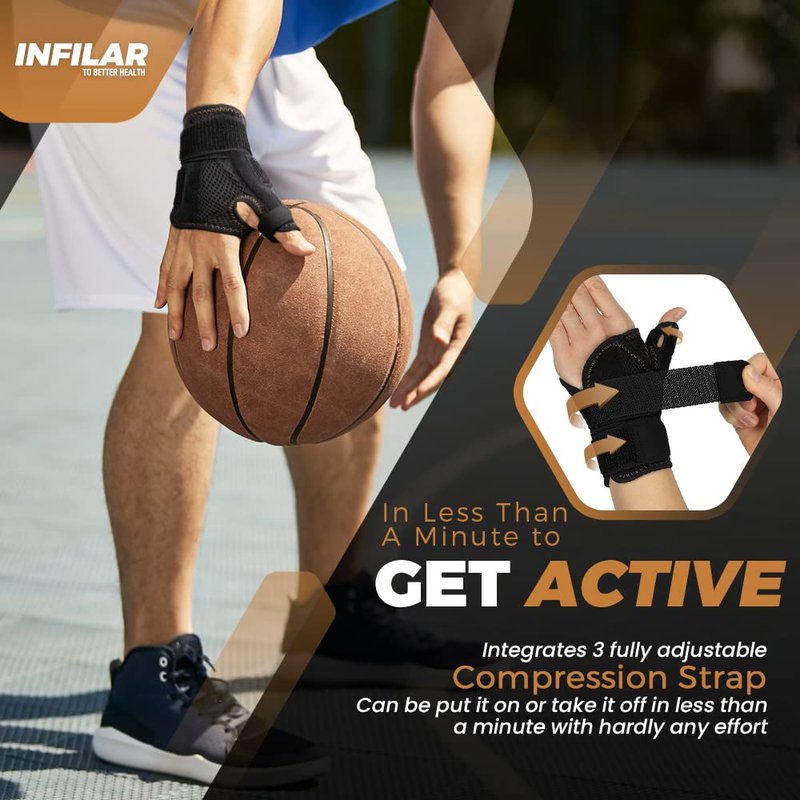 INFILAR Copper Infused Thumb Brace for Men and Women - Comfortable CMC Thumb Brace Spica Splint for Pain Relief, Tendonitis, Thumb Wrist Stabilization Support for Right & Left Hand - Universal Size