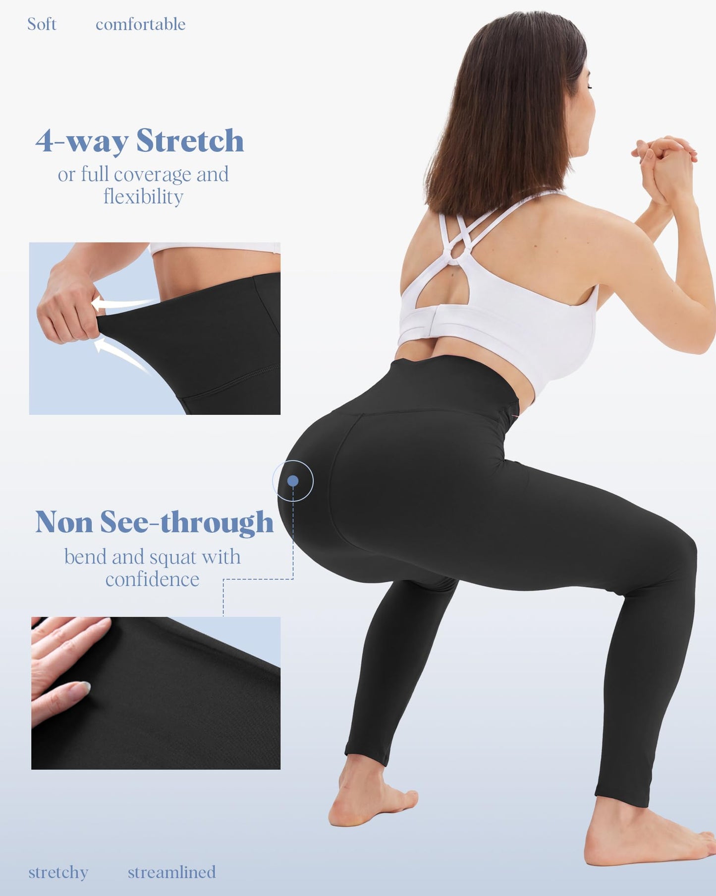 4 Pack Leggings for Women - High Waisted Tummy Control Soft No See-Through Black Yoga Pants for Athletic Workout