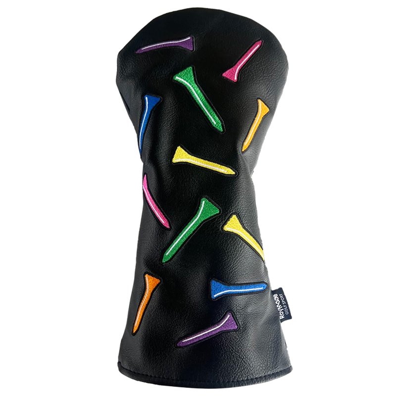 ROYMADE Golf Club Covers Set Colorful Tees Design Driver Covers Fairway Wood Cover Hybrid Cover Leather Golf Wood Head Cover (Color T Black (DR+FW+UT 4pcs))