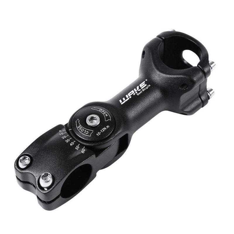 MTB Stem 31.8 90mm 0-60 Degree Adjustable Bike Stem Wake Mountain Bike Stem Short Handlebar Stem for Most Bicycle, Road Bike, MTB, BMX, Fixie Gear, Cycling (Aluminum Alloy, Lightweight, Black)