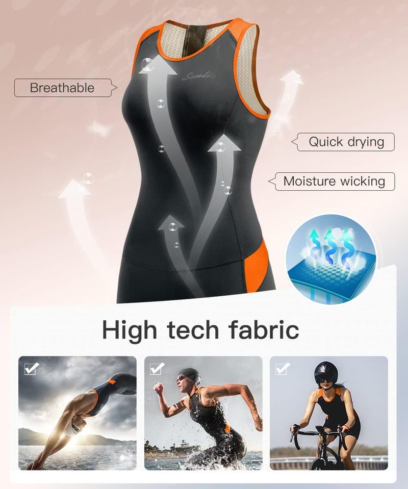 Women's Triathlon Suit - One-Piece Sleeveless Quick-Dry Padded Design for Running, Swimming & Cycling