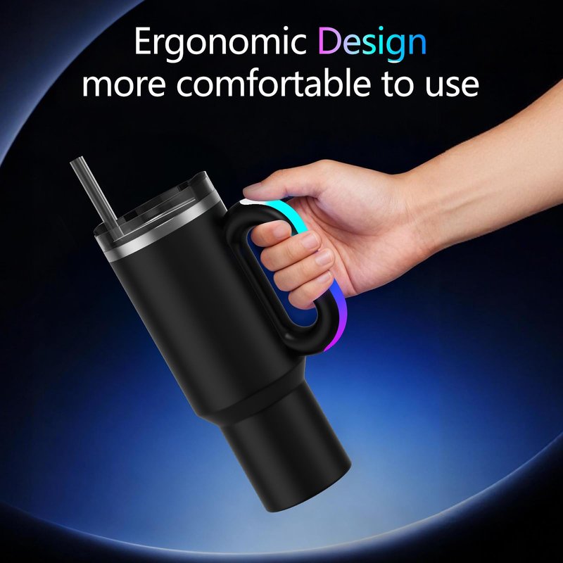 7 Modes LED Light-Up Tumbler Handle for Stanley Cup 40oz/30oz, Tumbler Handle with Pickup Music Rhythm Lights Use for Outdoor Party & Home, Birthday Christmas Valentine's Stanley Gift (H10 Black)