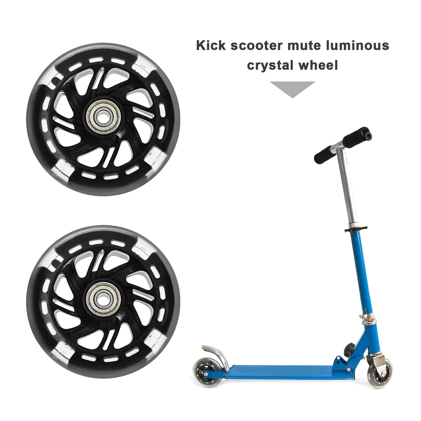 eMagTech 4PCS Scooter Silent Luminous Crystal Wheels Black Hub with Bearings Flashing 3 Colors Replacement Wheels for Scooter 100x100mm