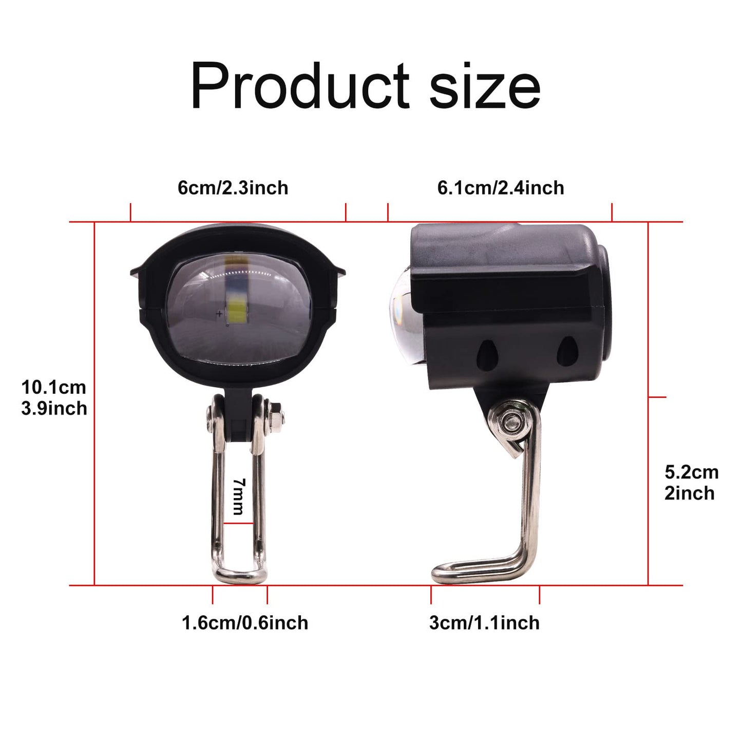 Biqing 2 in 1 Electric Bike Spotlight with Horn,36-60V Bike Front Light 12W Motorcycle Spotlight Fog Light with Bell Waterproof for Electric Scooter(with 59in Wire Cable)