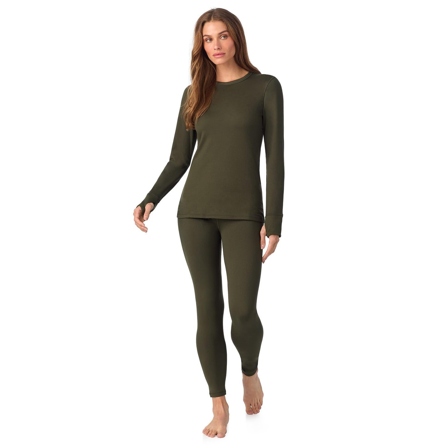 Cuddl Duds Womens Heavyweight Fleece 2 Piece Long Sleeve Thermal Underwear Set – Shirt & Leggings Base Layer for Cold Weather – Winter Clothing Long Johns Lounge Sets for Women, Green, XS