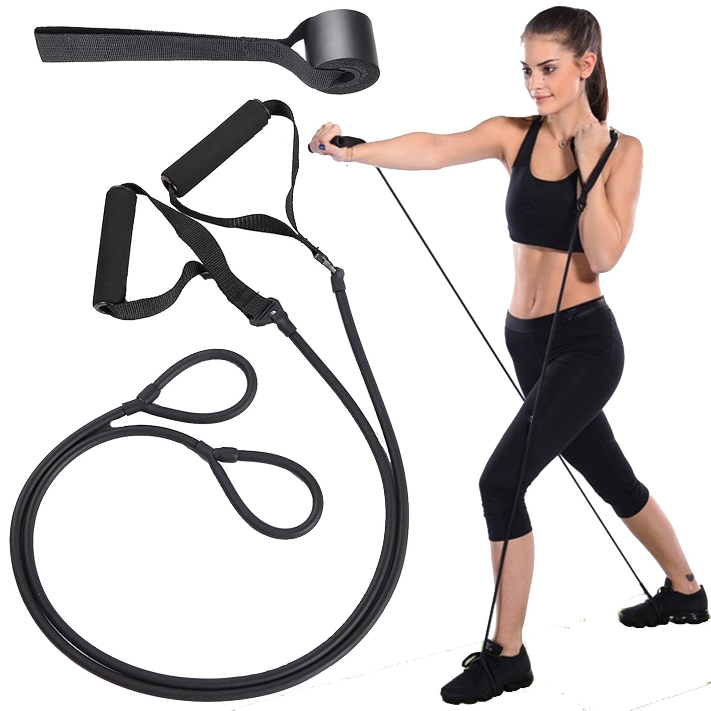 Pedal Resistance Bands Exercise Bands with Handles & Door Anchor for Billy's Bootcamp Weight Loss Tae Bo Boxing,Working Out,Pilates,Physical Therapy,Strength Training,Fitness,Yoga. (Black)