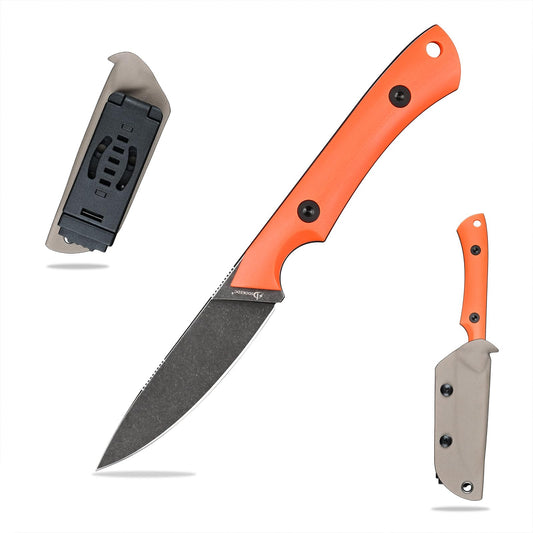 SDOKEDC Knives DC53 Steel Tactical Fixed Blade Knife with kydex sheath for Men EDC Outdoor Camping Survival Hunting (Black+G10 Orange)