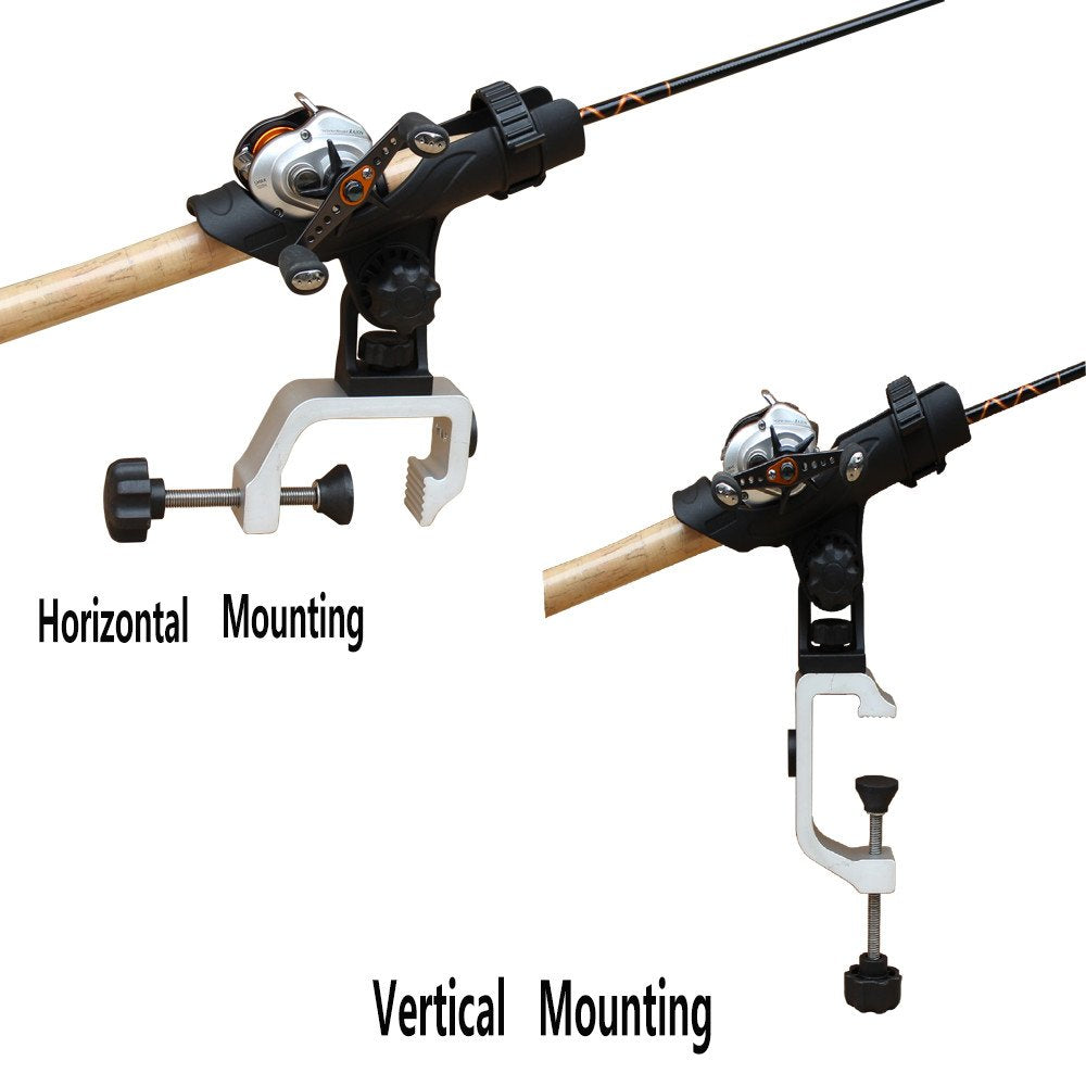 Brocraft Power Lock Fully Adjustable Rod Holder with Aluminum Large Opening Clamp / Jon Boat Rod Holder / Clamp On Rod Holder