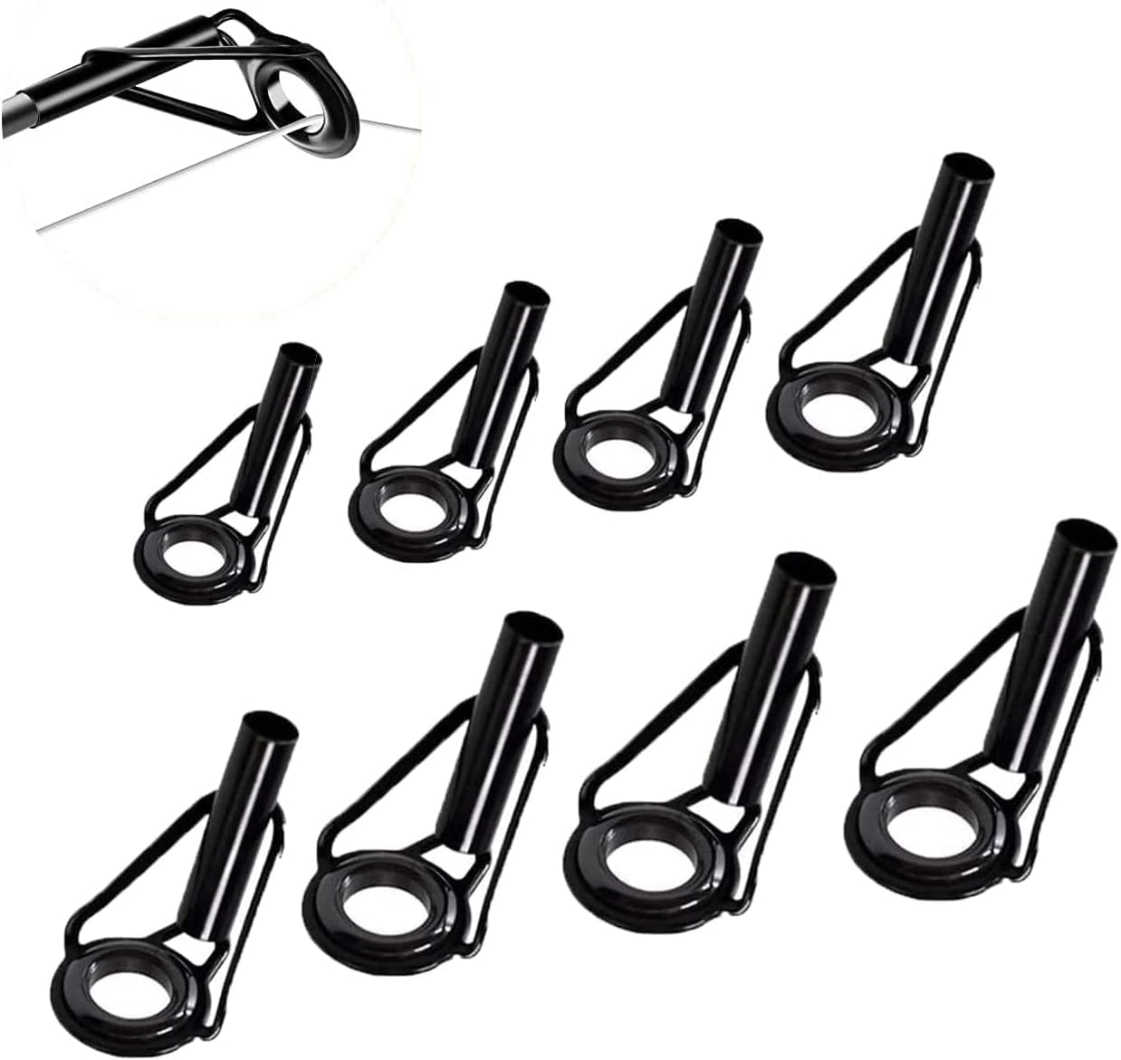 Fishing Rod Tip Repair Kit - 8 Pcs Micro Stainless Steel Ceramic Guides | Black Wear-Resistant Replacement Set