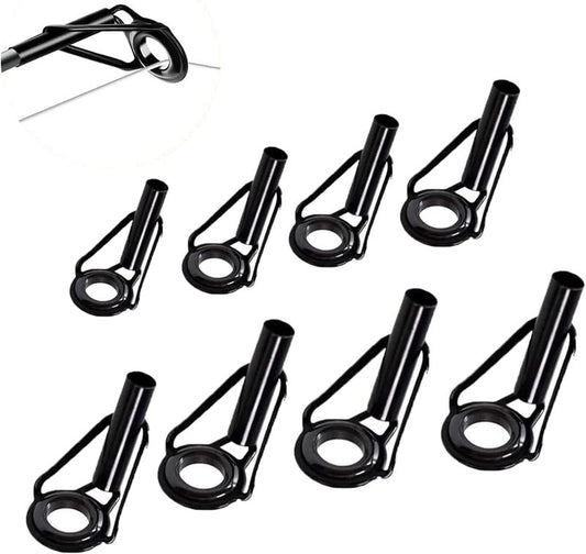 Fishing Rod Tip Repair Kit - 8 Pcs Micro Stainless Steel Ceramic Guides | Black Wear-Resistant Replacement Set