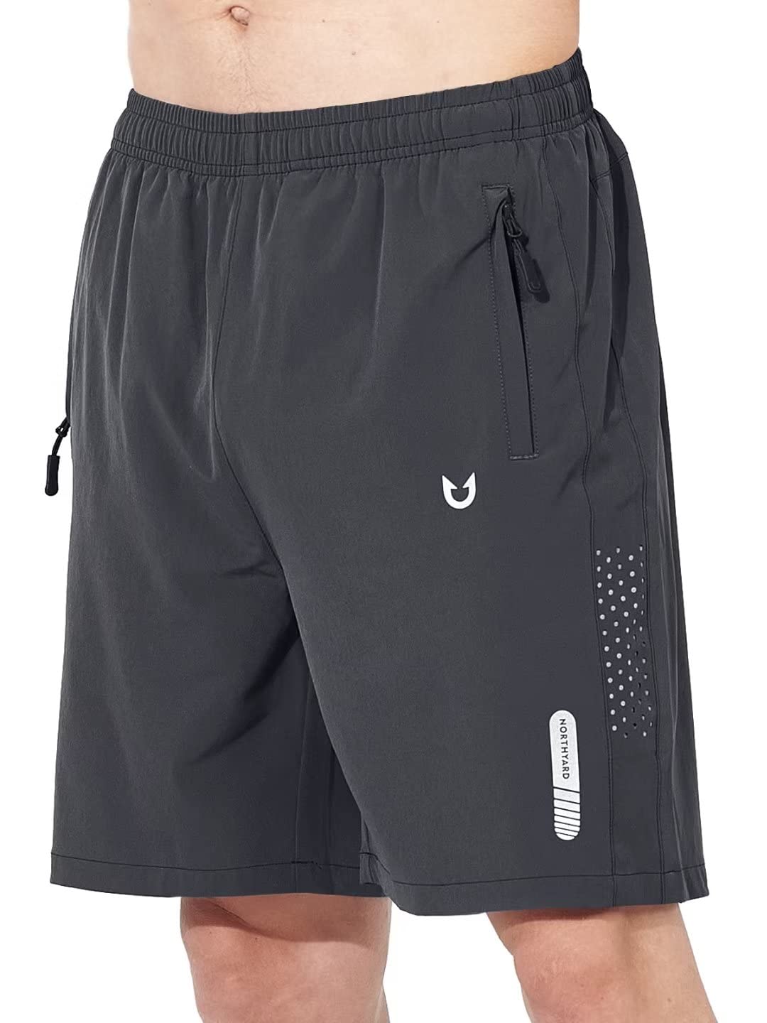 NORTHYARD Men's Athletic Running Shorts Gym Workout 7"/9"/5" Quick Dry Lightweight Sports Basketball Tennis 3 Zipper Pockets Darkgrey M
