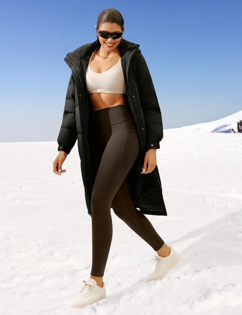 Ewedoos Fleece Lined Leggings Women Thermal Leggings for Women with Pockets High Waisted Winter Warm Tights Pants Clothes Espresso Brown