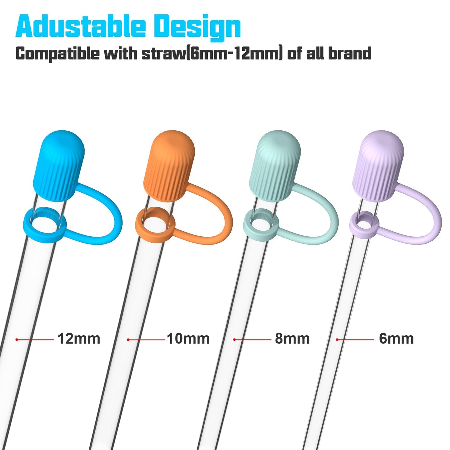 Adjustable Straw Cover for All Brand of Stanley, Simple Modern, Yeti, Owala, Hydro Flask, Reduce, Maars, Meoky, MaxBase, Beast, Hydrapeak and so on, Diameter 6mm-10mm, BPA Free, Dishwasher safe