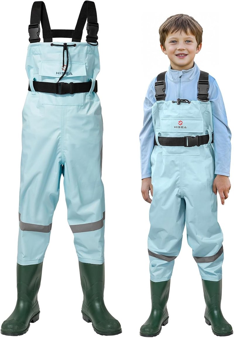 Kids Chest Waders - Youth Waterproof Fishing Waders with Boots | PVC Material, Reflective Safety Band