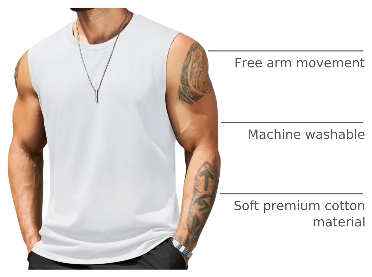 COOFANDY Cotton Tank Tops Mens Workout Sleeveless Shirts Muscle Sleeveless Tank Top White, X-Large