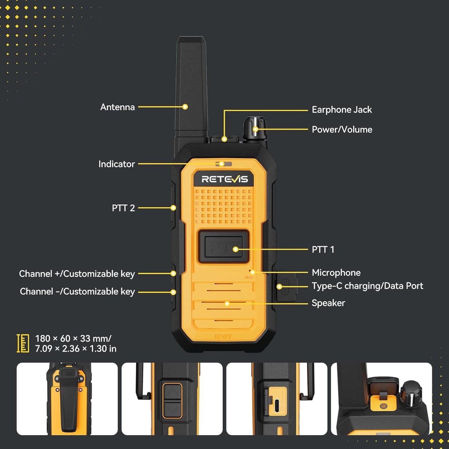 Retevis RB48A Waterproof Walkie Talkies - Long Range Two-Way Radios with Earpieces | IP67, NOAA Alerts, 23-Hour Battery (2 Pack)