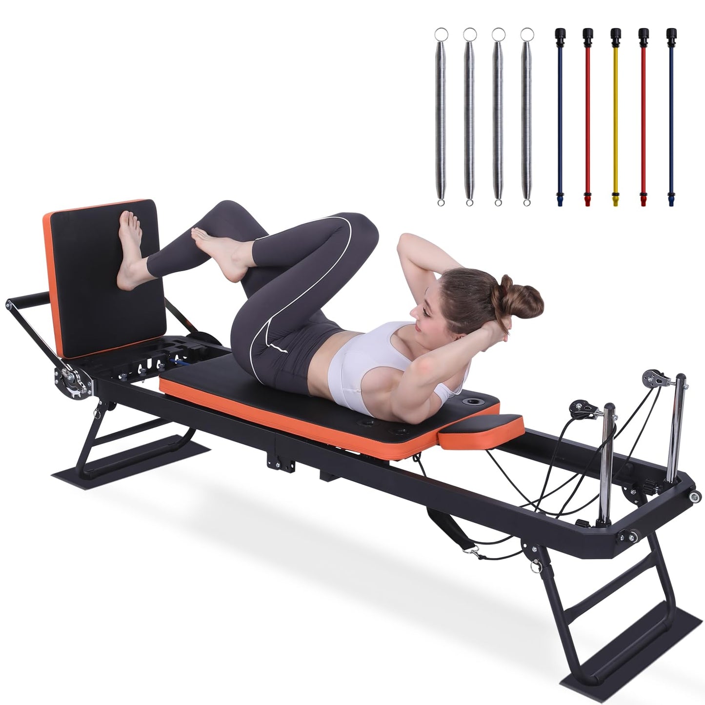 Ntoaujao Pilates Reformer, Foldable Pilates Machine for Home Gym Workout, Pilates Equipment Set with Springs, Cords & Jump Board, Suitable for Beginners & Advanced Users, Up to 250 lbs Weight Capacity