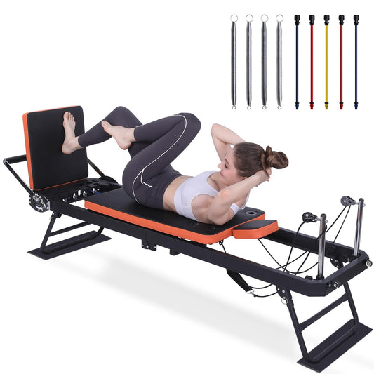 Ntoaujao Pilates Reformer, Foldable Pilates Machine for Home Gym Workout, Pilates Equipment Set with Springs, Cords & Jump Board, Suitable for Beginners & Advanced Users, Up to 250 lbs Weight Capacity