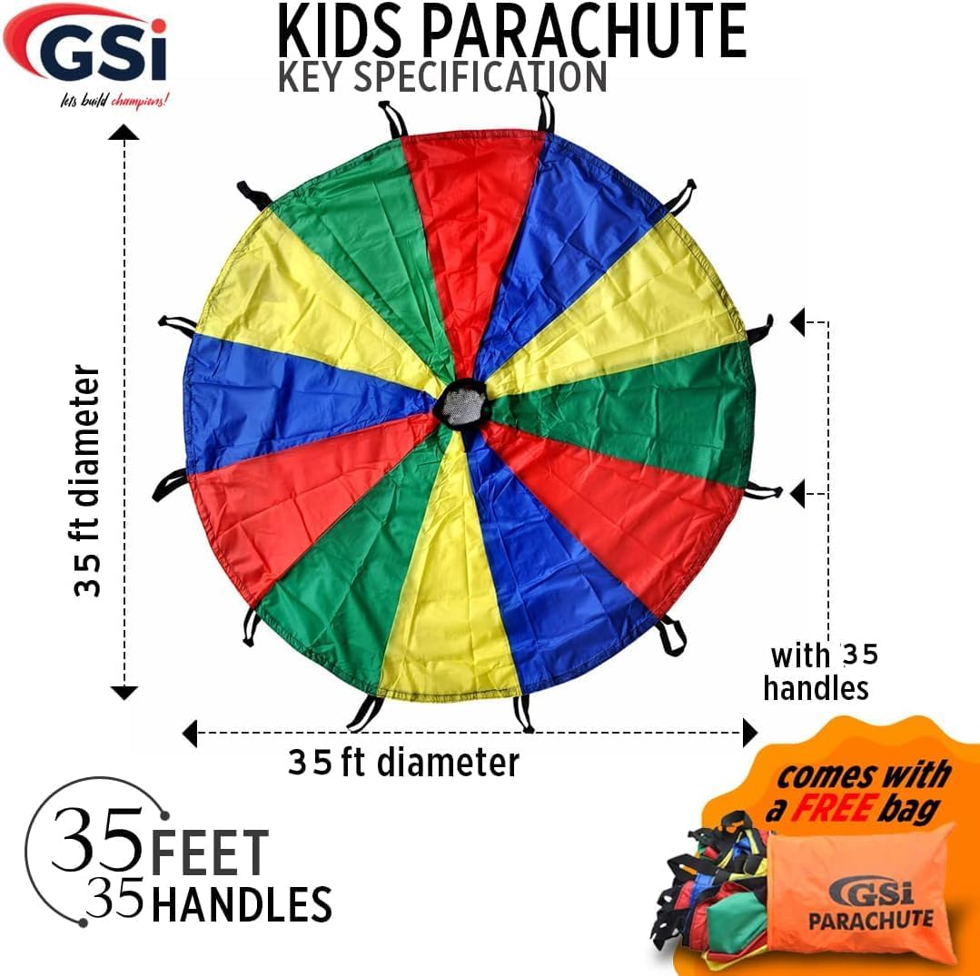 Kids Rainbow Parachute Toy - 35 Feet Play Tent for Gymnastics & Outdoor Activities