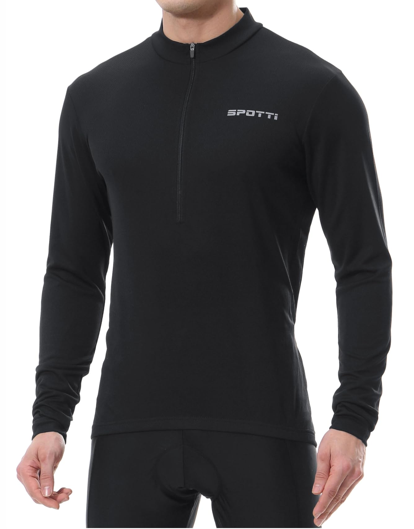 Spotti Men's Cycling Bike Jersey Long Sleeve with 3 Rear Pockets - Moisture Wicking, Breathable, Quick Dry Biking Shirt Black