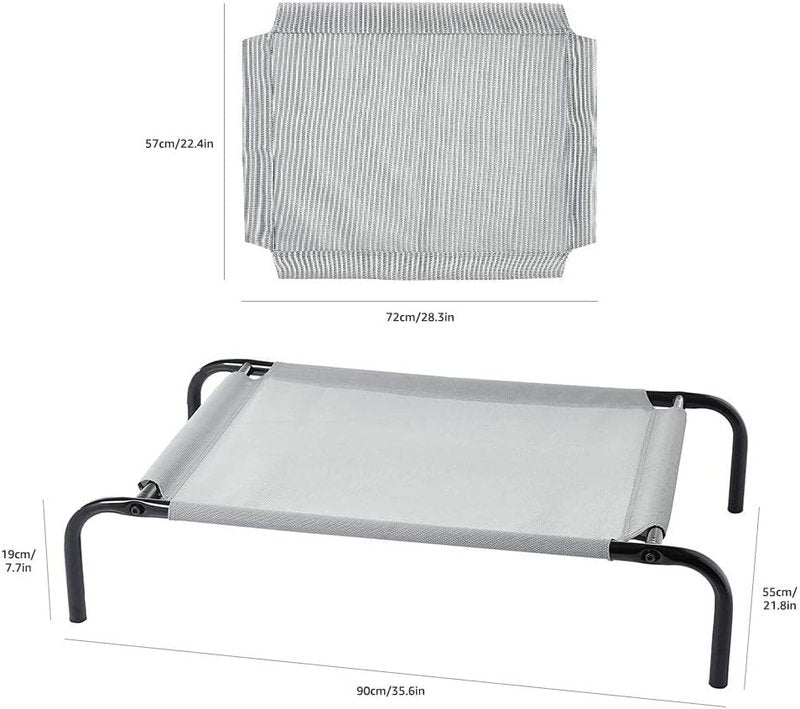 Elevated Dog Bed - Cooling Breathable Design with Metal Frame | Small Dogs 36" x 22" x 7.5" - Grey