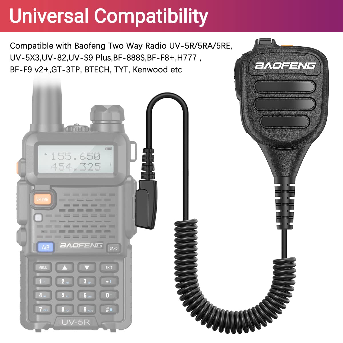 Baofeng Walkie Talkie Handheld Heavy Speaker BF-850 IP54 Waterproof Volume Adjustable Speaker Mic,Shoulder Microphone for BaoFeng UV-5R BF-F8HP UV-S9 Plus BF-888S,Kenwood BTECH Retevis Two Way Radio