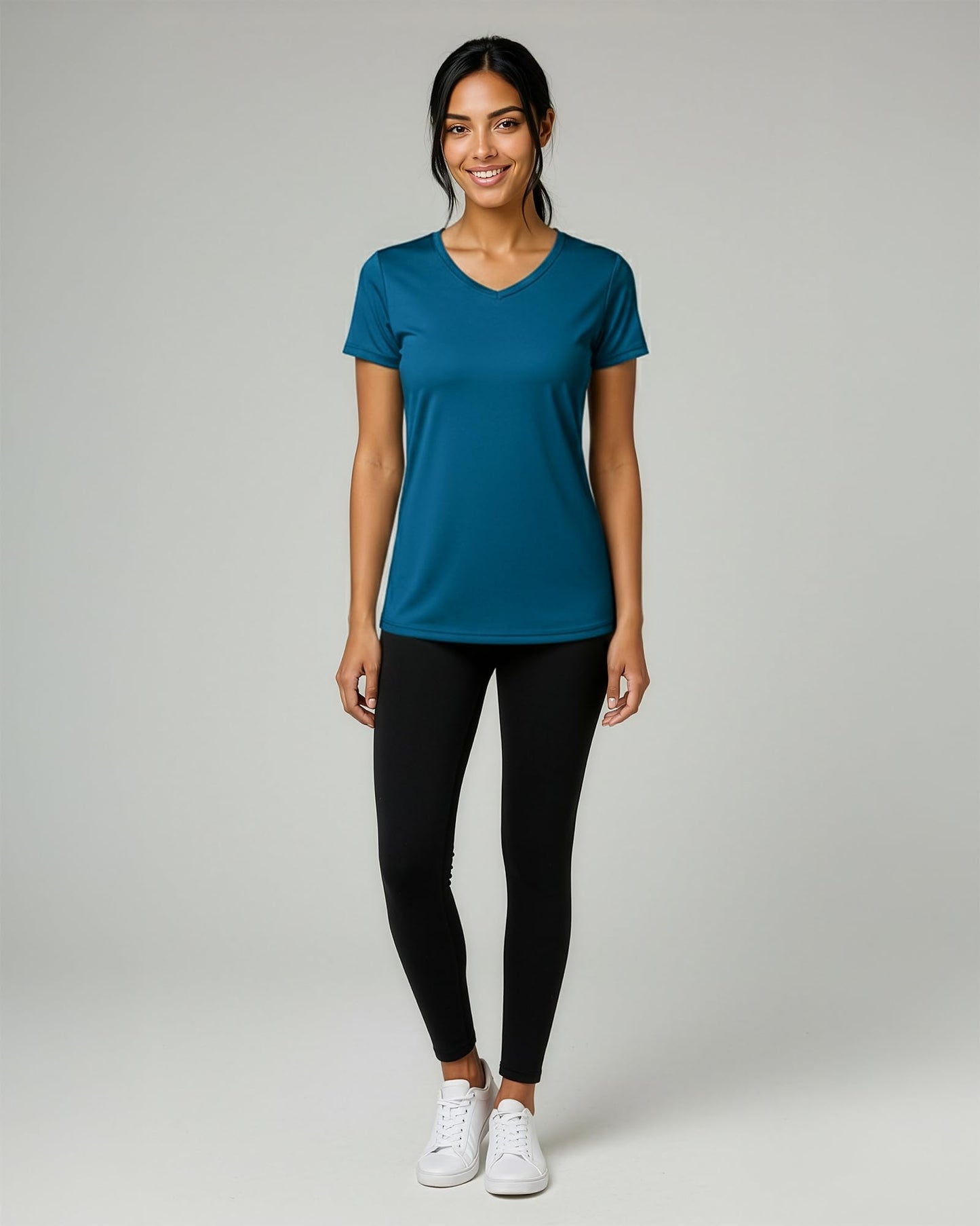 Real Essentials 5 Pack: Women's Dry-Fit Short Sleeve V Neck T Shirt Workout Fitness Yoga Top Tee (Available in Plus Size), Set 13, 1X