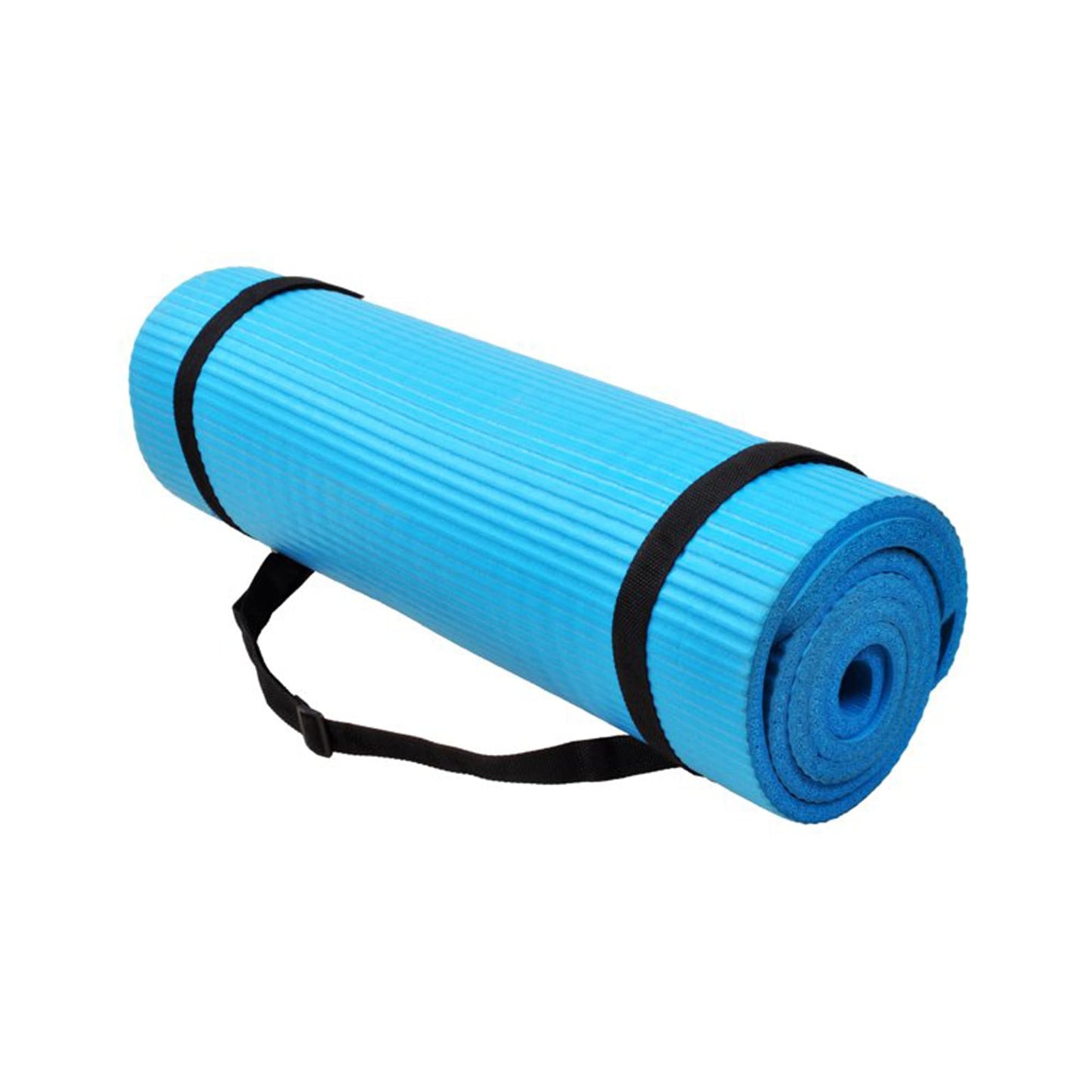 Signature Fitness All Purpose 1/2-Inch Extra Thick High Density Anti-Tear Exercise Yoga Mat and Knee Pad with Carrying Strap, Blue