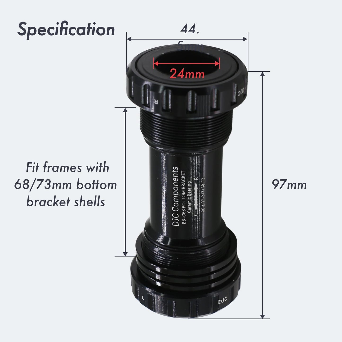DJC Bike Ceramic Bearing Bottom Bracket BSA 68-73mm English Threaded BB 24mm Spindle, Fit MTB Road Bike Hollow Deore XT SLX R7000 R8000 4700 5800 6800 IXF Prowheel(Ceramic 24-24mm red)