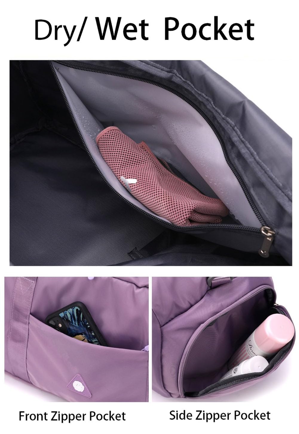 Sports Gym Bag Travel Duffle Bag Dry Wet Pocket & Shoes Compartment for Women and Men (Purple Gym Bag with Shoes Compartment)