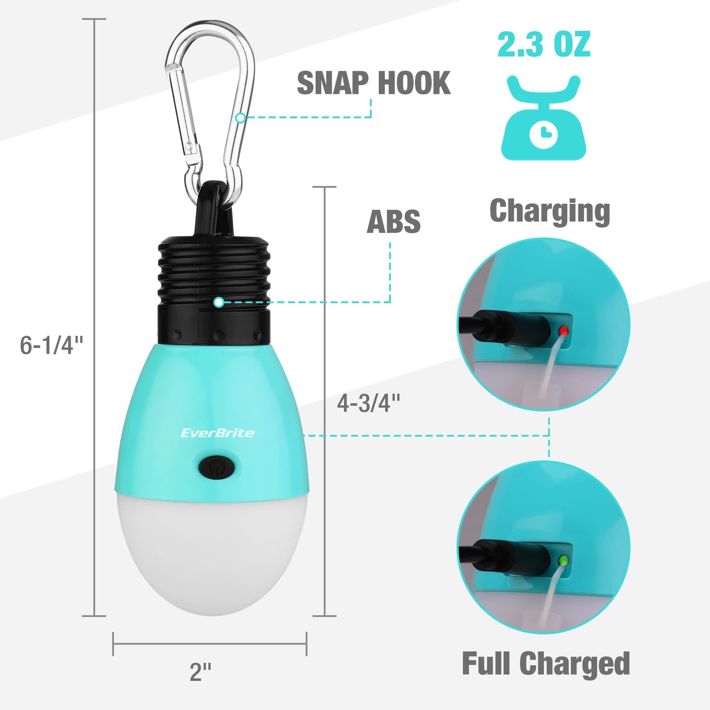 EverBrite Rechargeable Camping Light,Portable Tent Lantern,3 Lighting Modes, Hanging Tent Light Bulbs with Clip Hook for Hiking, Fishing, Backpacking, Emergency and More,Blue(2 Pack)