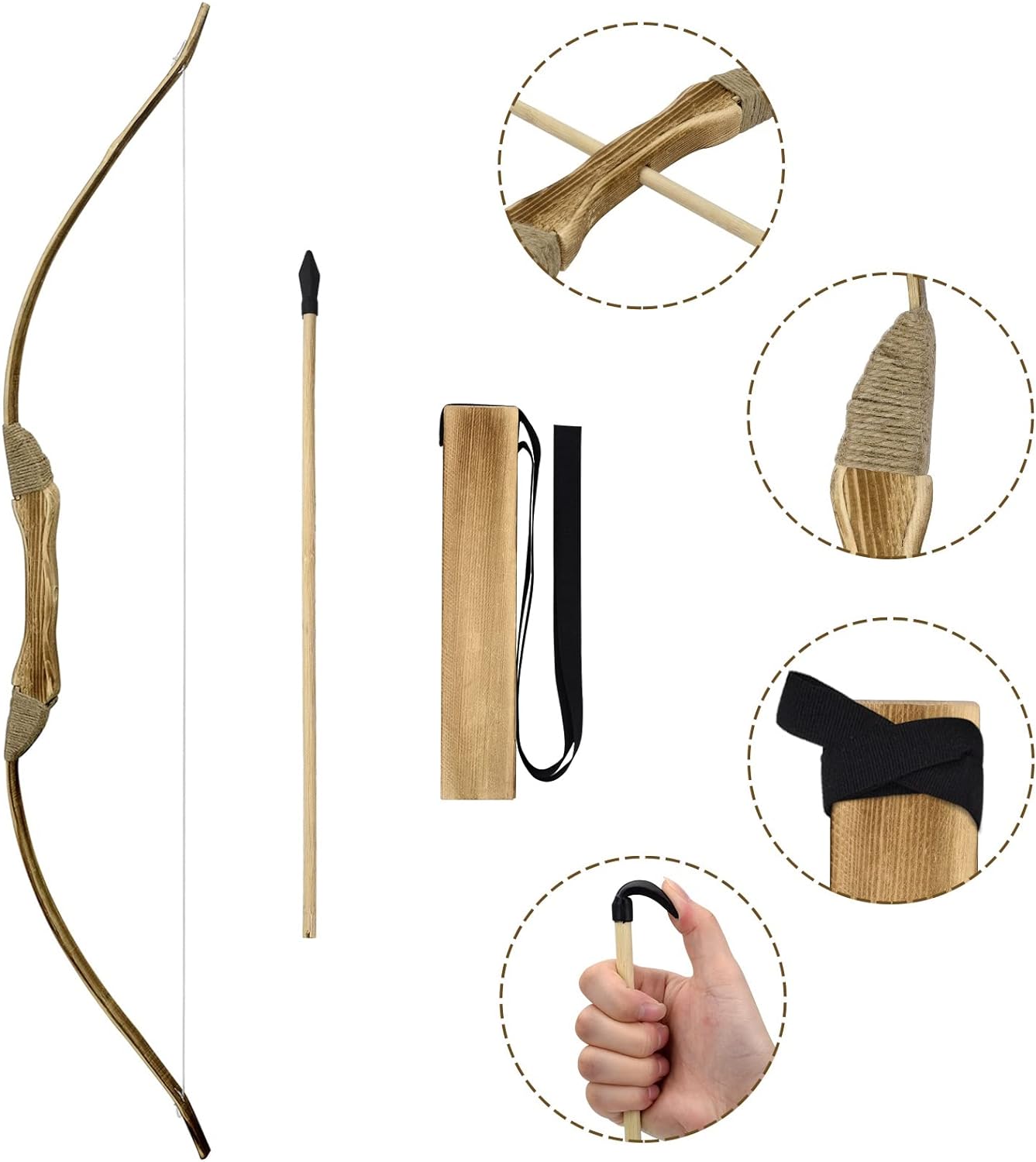 Kids Bow and Arrow Set - 32-Inch Handmade Wooden Archery Toy for Ages 4-12 | Includes Bow, Quiver & 10 Arrows