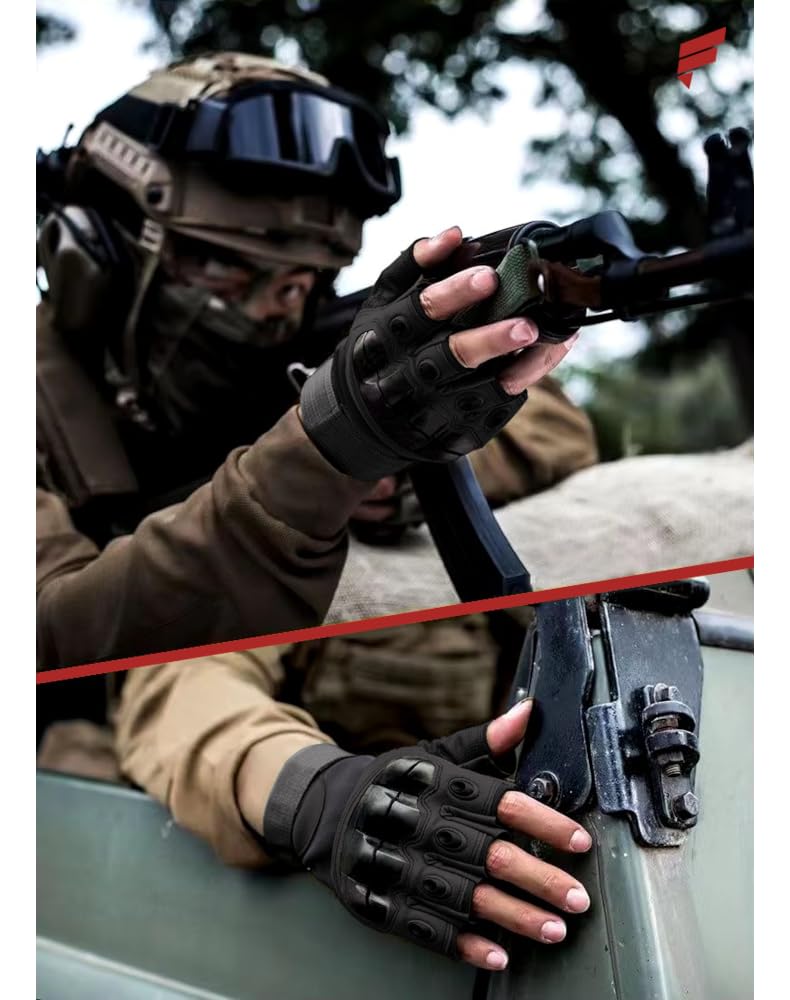 Homefy Fingerless Tactical Gloves – Men & Women, Breathable & Impact-Resistant Half-Finger Gloves for Motorcyclists, Airsoft, Cycling & Hunting, and Outdoor Sports, Beige (Black, XX-Large)