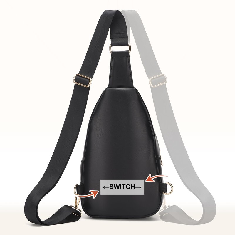 SUIKIHUM Crossbody Bags for Women Men,Leather Sling Bag Cross Body Backpack for Women, Casual Chest Bag Daypack for Travel Hiking,Black