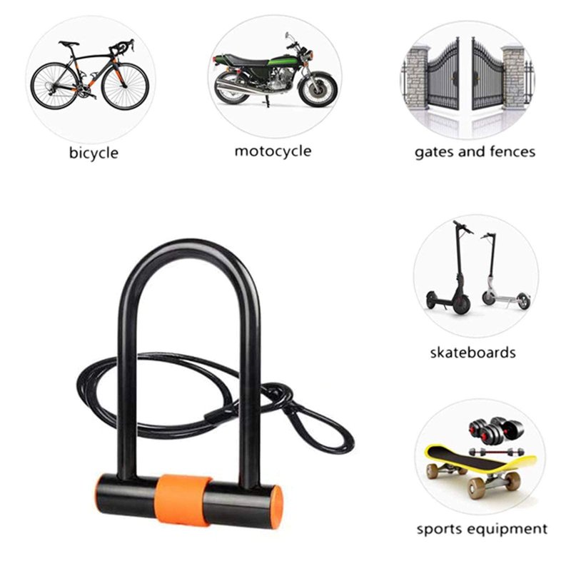 Bike U Lock with Cable Heavy Duty Bike Lock Bicycle U Lock, 14mm Shackle and 3.77ft Length Cable with Mounting Bracket for Bike Motorcycle and More