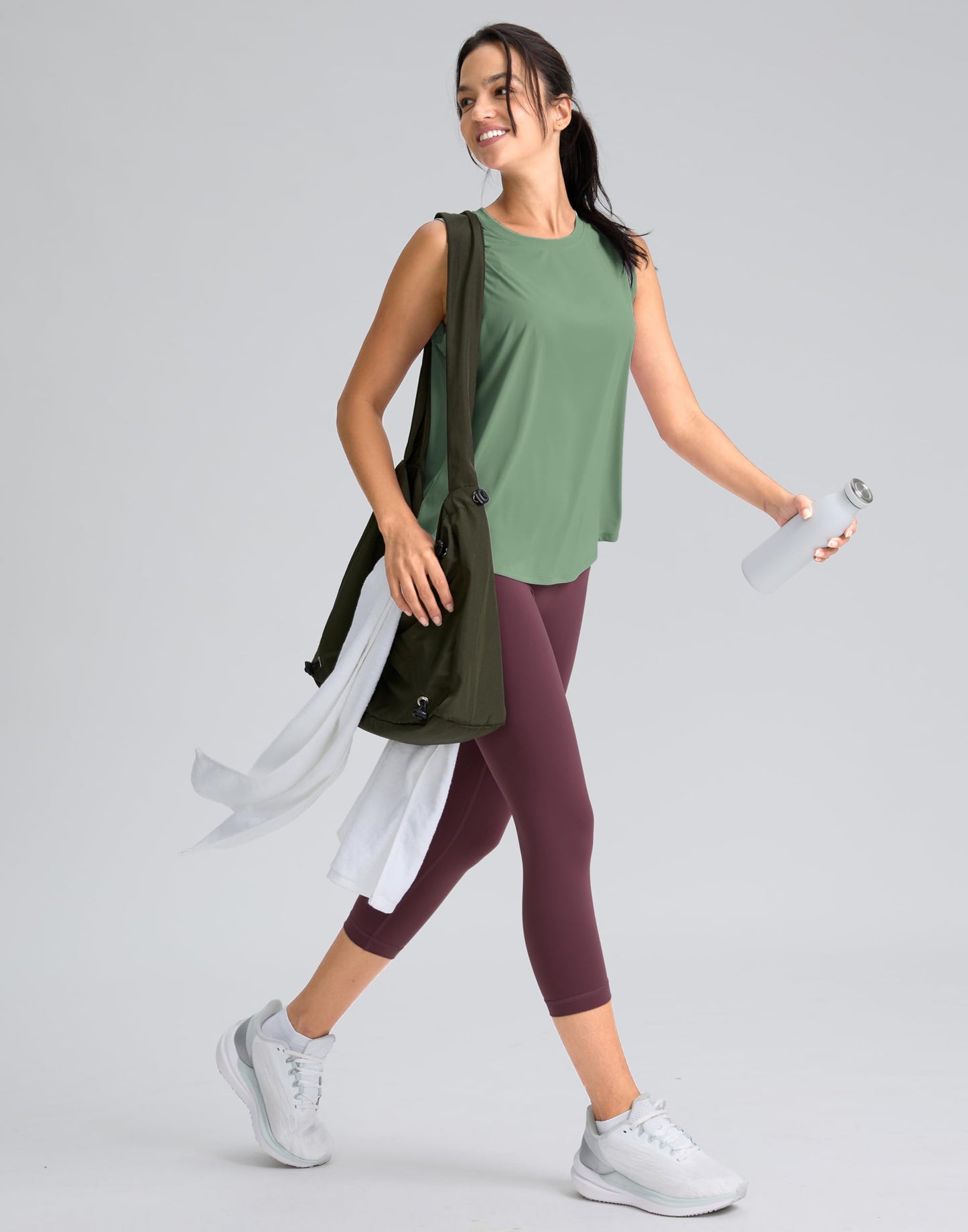 SANTINY Women's Workout Tank Tops Athletic Gym Yoga Shirt (Grey Sage_XXL)
