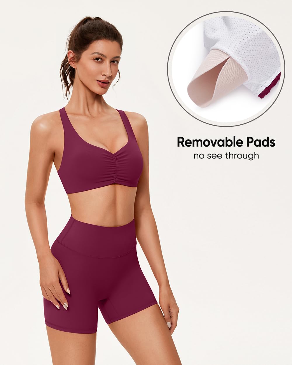 OMKAGI Sports Bras for Women Padded Cross Back Workout Bras Strappy Yoga Bra Crop Top(S, 545-Burgundy)