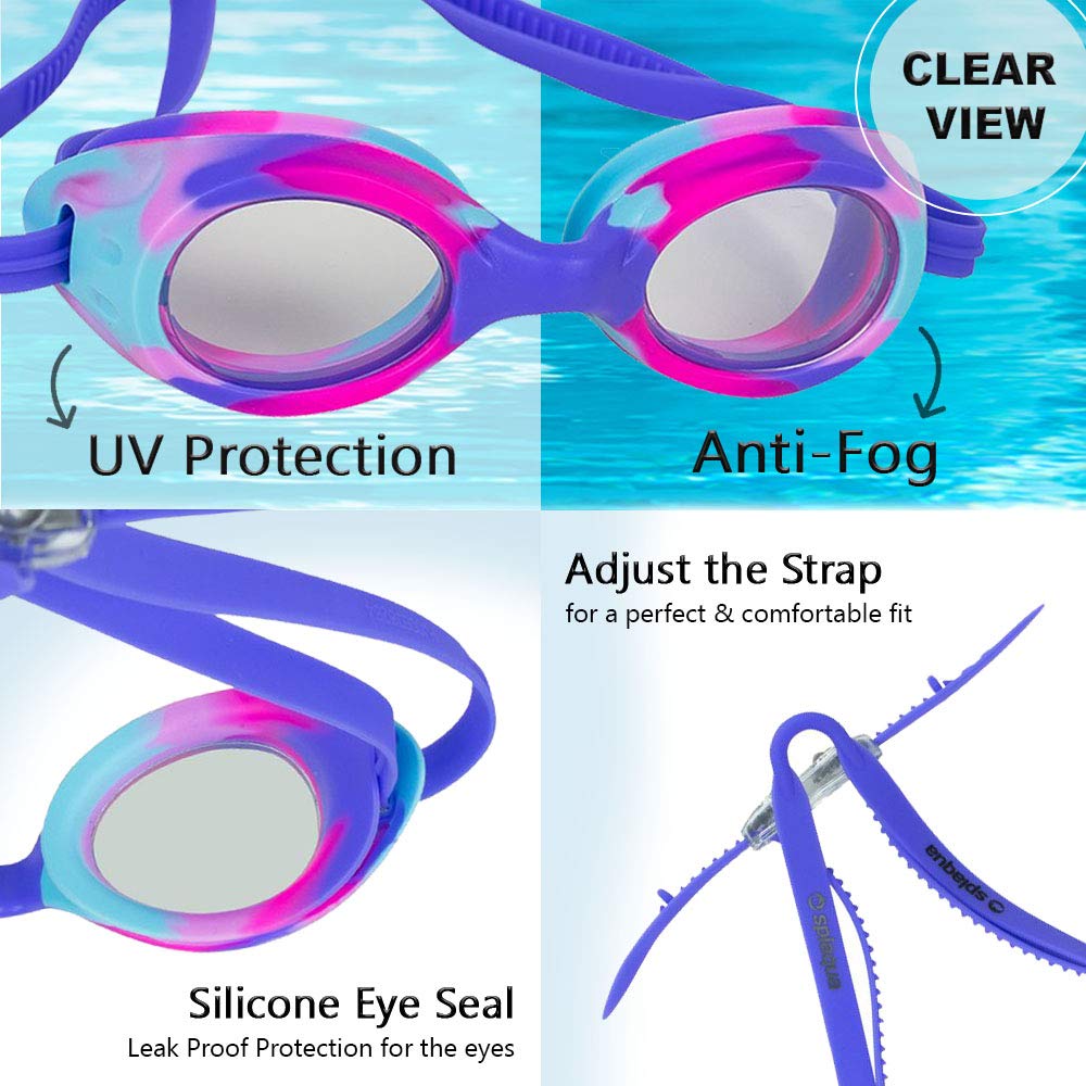 Splaqua Kids Swim Goggles for Boys and Girls - Adjustable Straps, Silicone Eye Seal, UV Protection and Anti Fog Lenses Swimming Goggle (Purple)