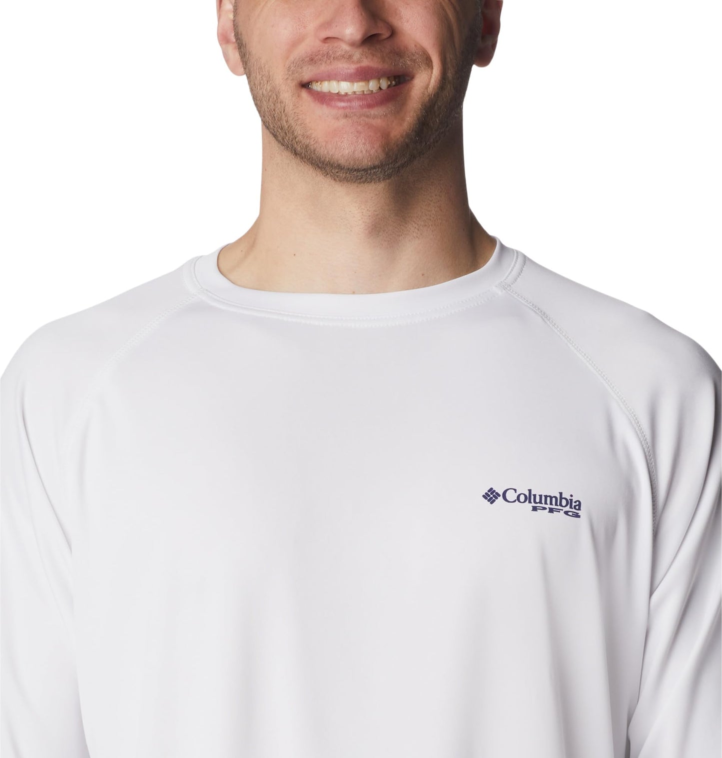 Columbia Men's PFG Terminal Tackle Long Sleeve Fishing Shirt, White/Nightshade Logo, X-Large