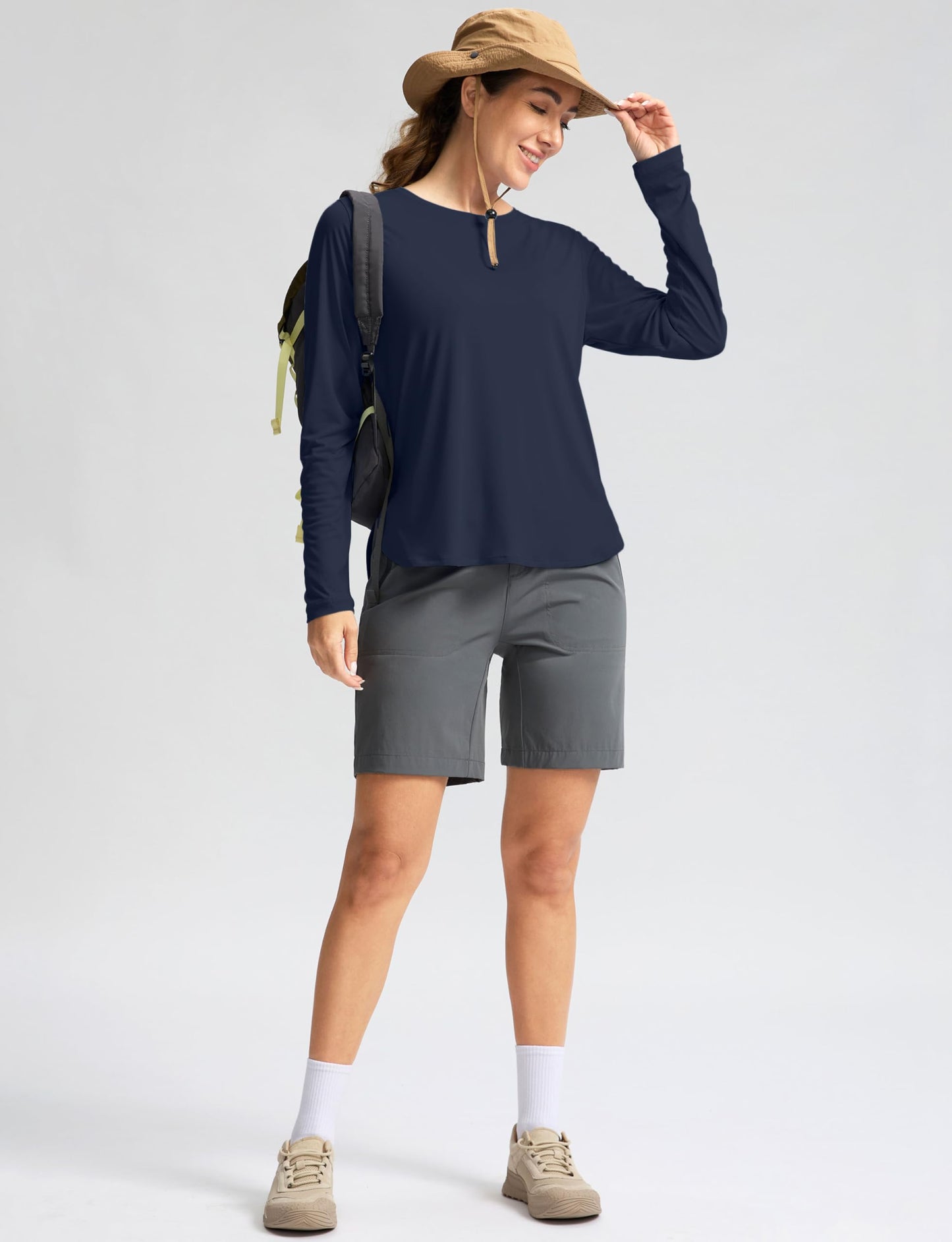 Women's Sun Shirts UPF 50+ Long Sleeve UV Protection Shirt Lightweight Quick Dry Workout Hiking Tops for Women(Navy,L)