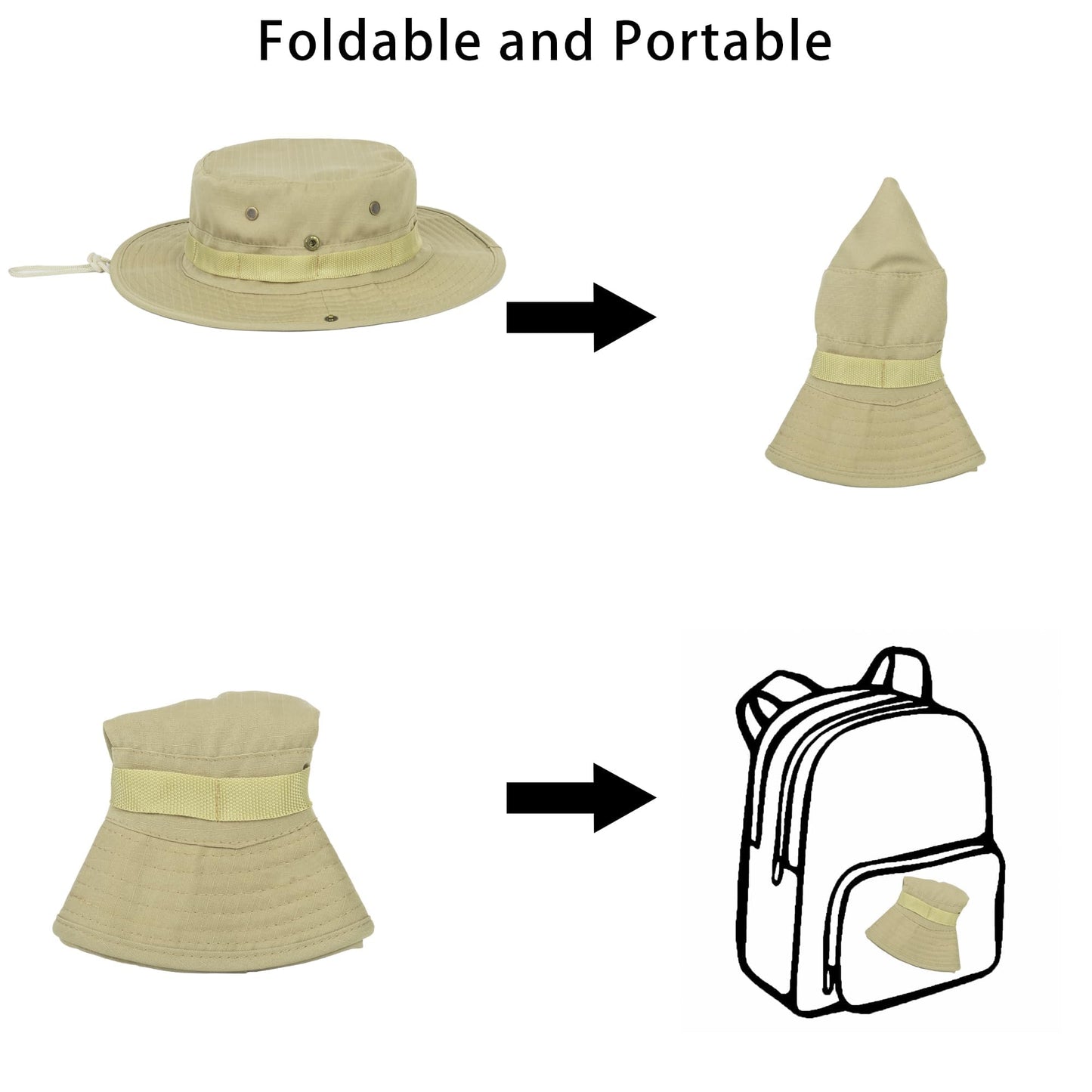 Summer Sun Hats for Men-Women Outdoor UV Protection Fishing Hat Foldable Boonie Hat Hiking Beach Hat Khaki Beige