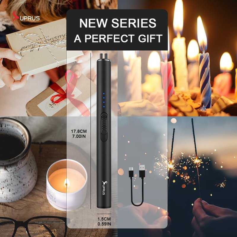 Electric Arc Windproof Flameless USB Rechargeable Lighter - Safety Lock for Candles | Black